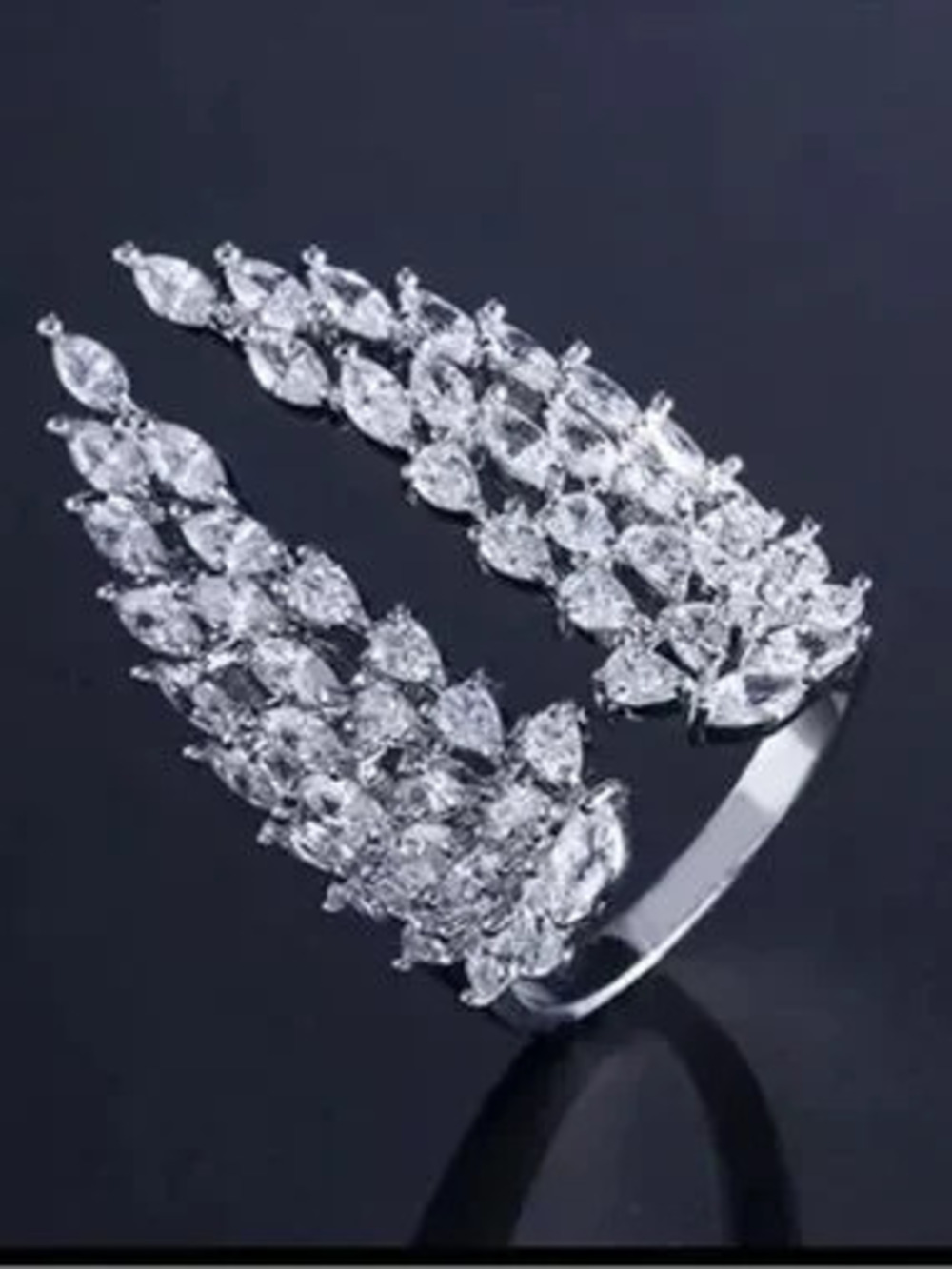 Silver Marquise Crystal Cascade Ring
